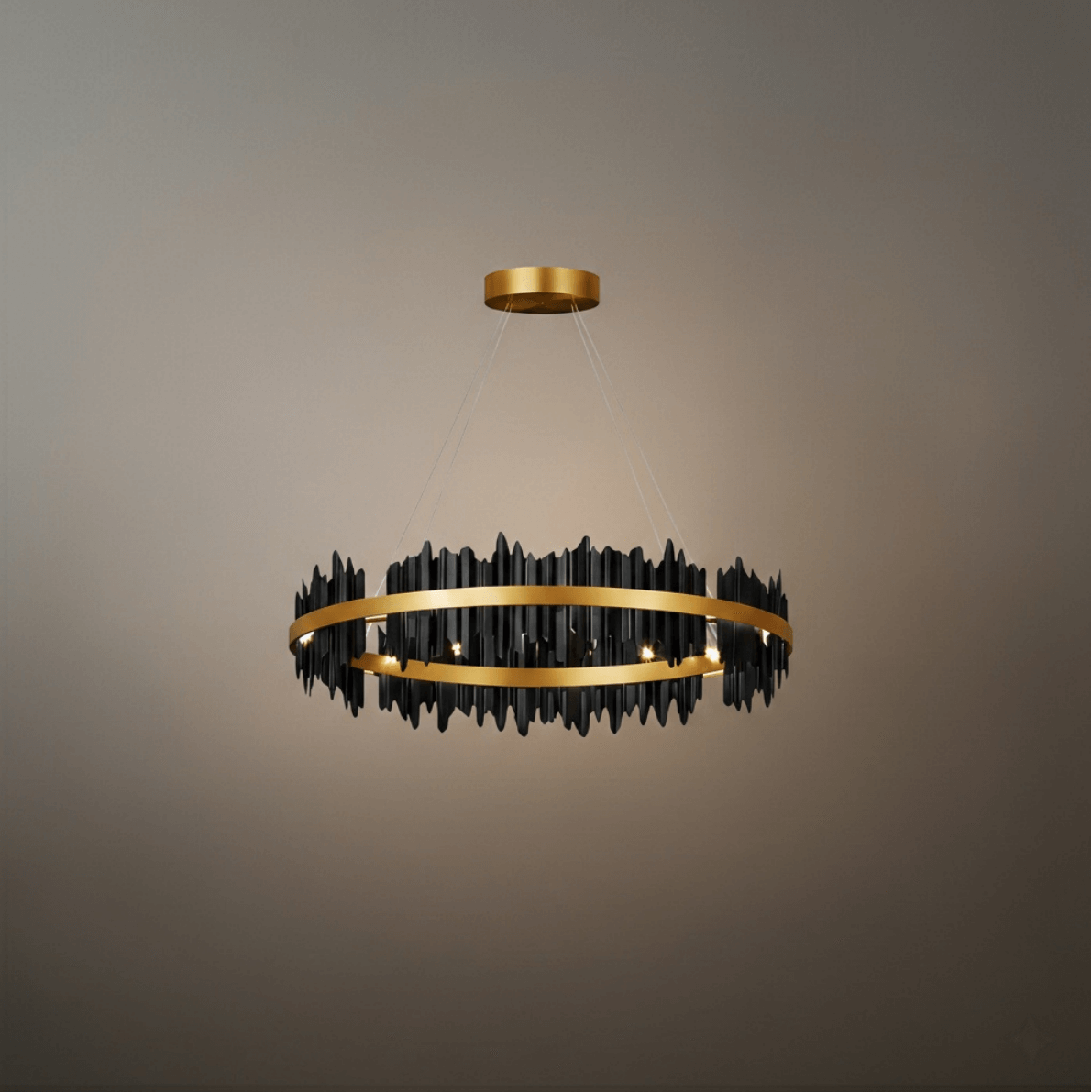 Dual-Ring Chandelier – Stainless Steel in Jet Black or Polished Gold for Living Room - Flindria