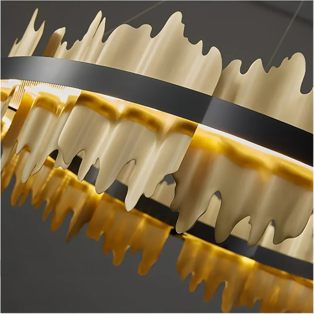 Dual-Ring Chandelier – Stainless Steel in Jet Black or Polished Gold for Living Room - Flindria