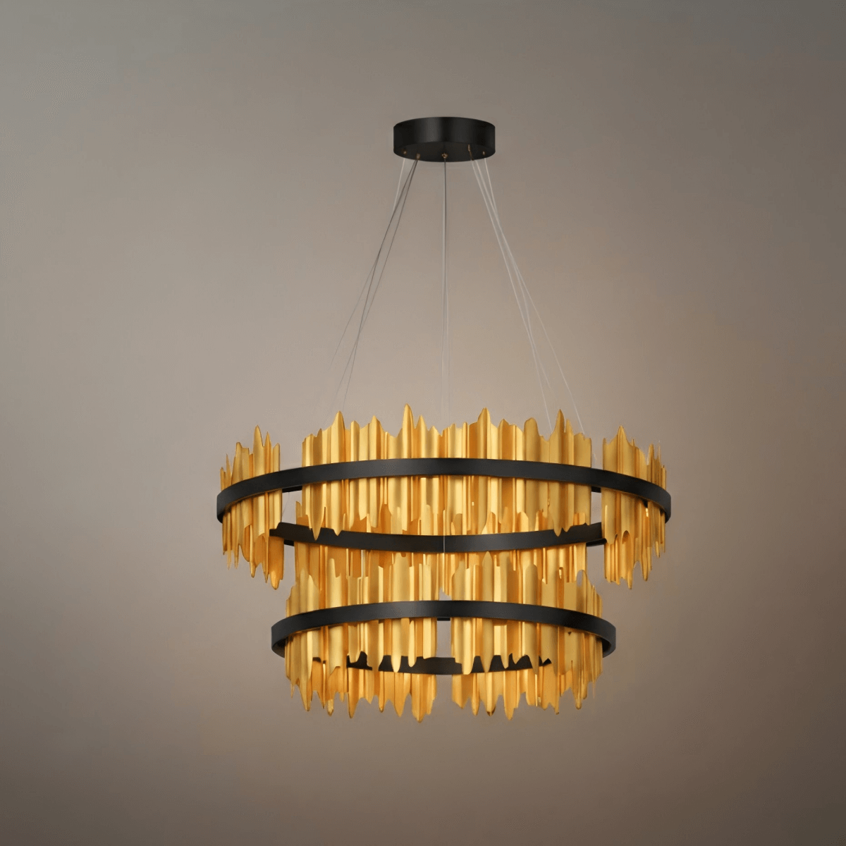 Dual-Ring Chandelier – Stainless Steel in Jet Black or Polished Gold for Living Room - Flindria
