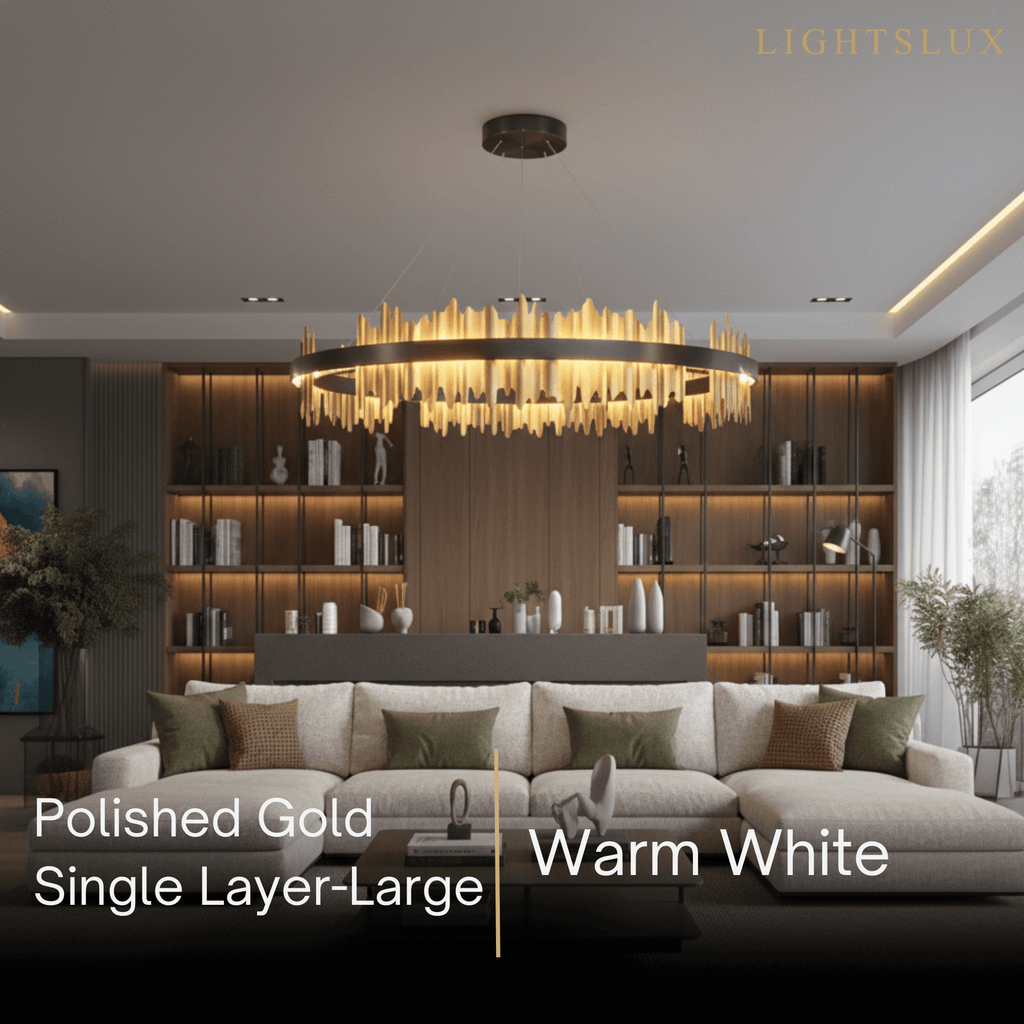 Dual-Ring Chandelier – Stainless Steel in Jet Black or Polished Gold for Living Room - Flindria