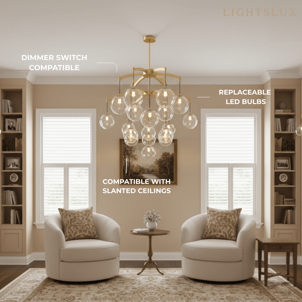 Lámpara de araña Royal Globe – Latón macizo cepillado dorado regulable para sala de estar - Flindria
