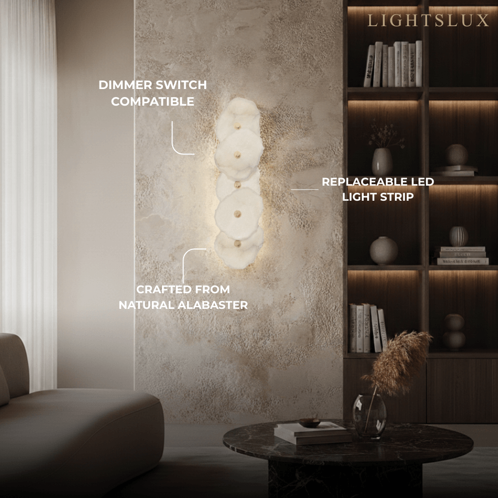 Royal Alabaster Blad Vägglampa – Handlager med Borstad Guld Mässing för Vardagsrum - Flindria