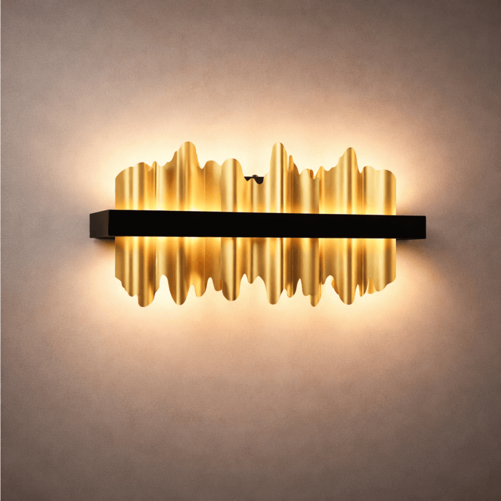 Aplique de pared lineal moderno en forma de carámbano – Hierro y acero negro/dorado pulido para sala de estar - Flindria