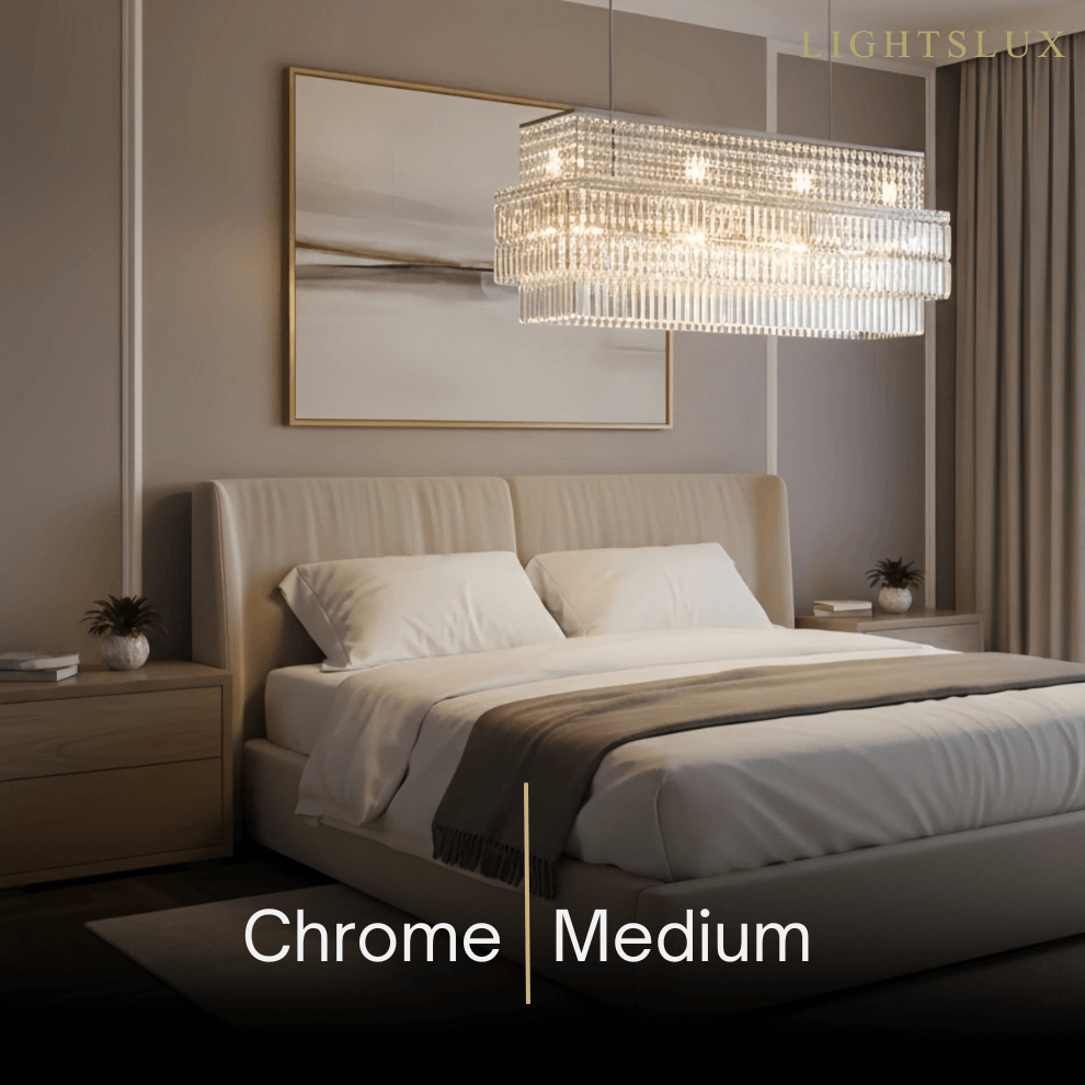 Lámpara de araña Royal Cascade con cristales – Acero inoxidable cepillado en cromo/oro para sala de estar - Flindria