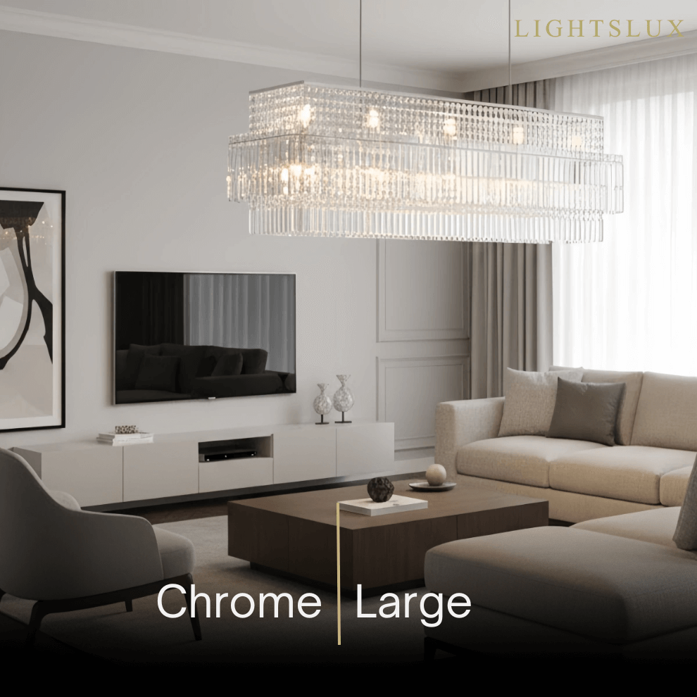 Lámpara de araña Royal Cascade con cristales – Acero inoxidable cepillado en cromo/oro para sala de estar - Flindria