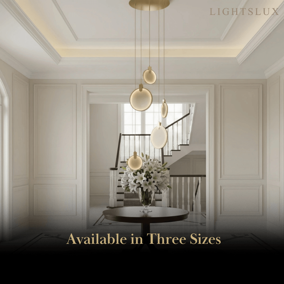 Lustre moderne en orbe de marbre pour escalier – Sphères suspendues sur escalier en acier inoxydable - Flindria