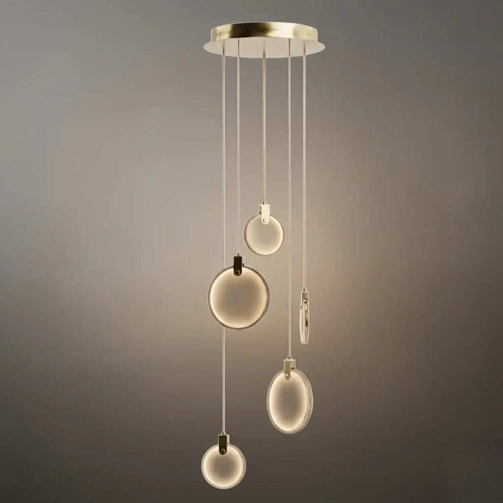Lustre moderne en orbe de marbre pour escalier – Sphères suspendues sur escalier en acier inoxydable - Flindria