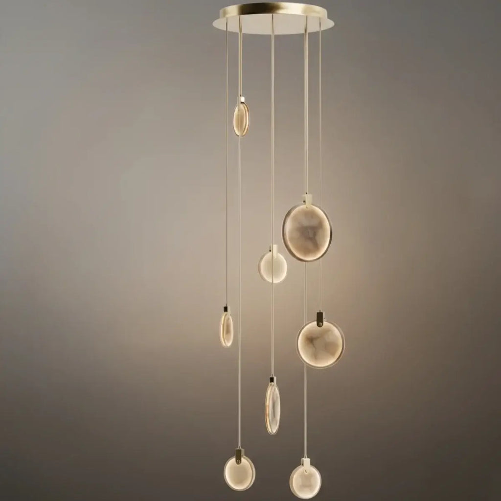 Lustre moderne en orbe de marbre pour escalier – Sphères suspendues sur escalier en acier inoxydable - Flindria