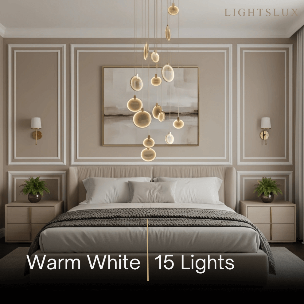 Lustre moderne en orbe de marbre pour escalier – Sphères suspendues sur escalier en acier inoxydable - Flindria