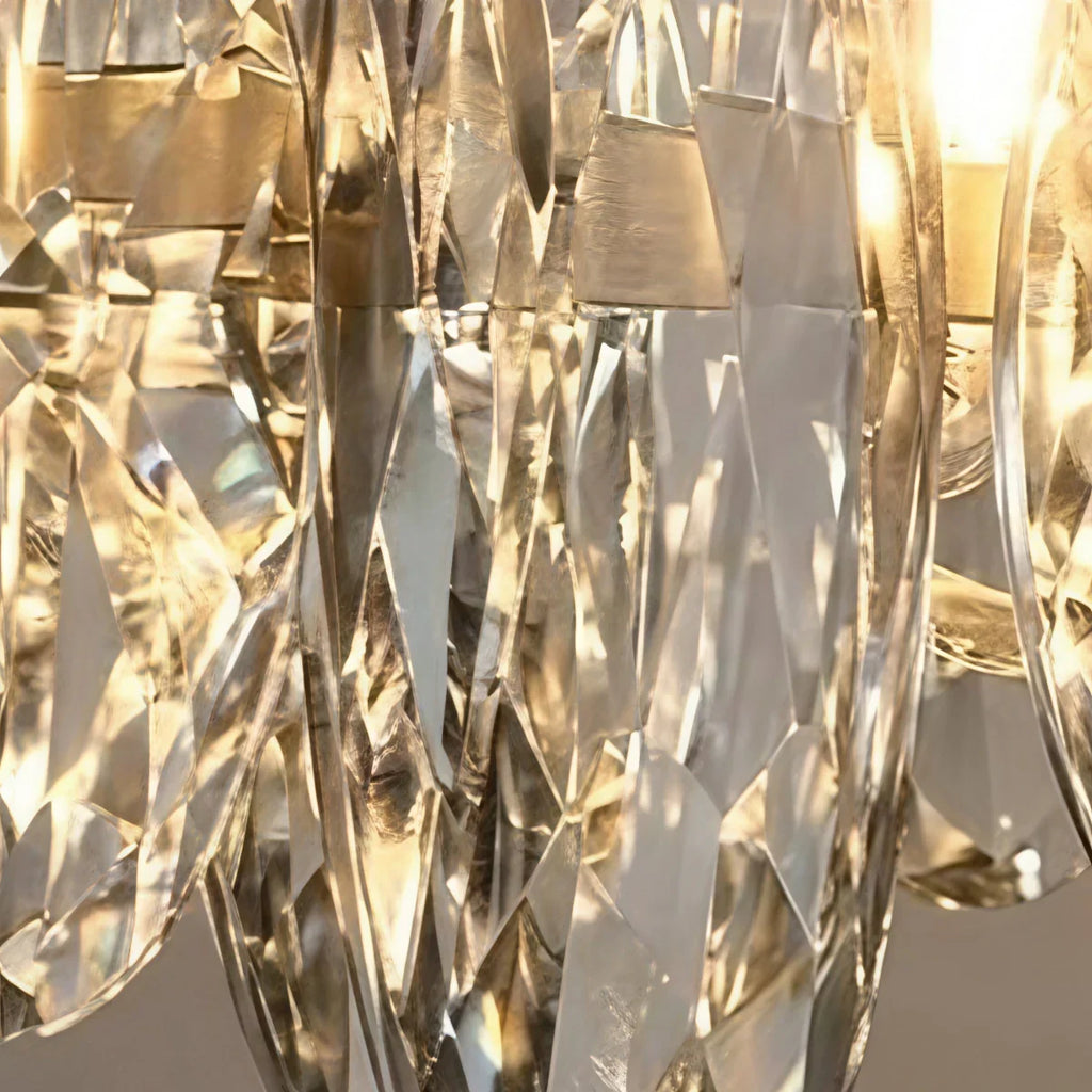 Lujoso colgante de cristal – Dorado y gris ahumado con cristales transparentes para comedor - Flindria