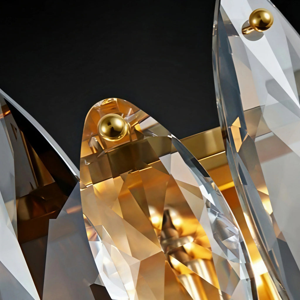Lujoso colgante de cristal – Dorado y gris ahumado con cristales transparentes para comedor - Flindria