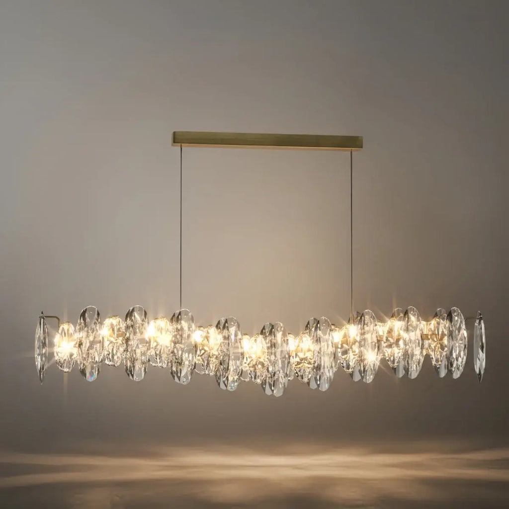 Lujoso colgante de cristal – Dorado y gris ahumado con cristales transparentes para comedor - Flindria