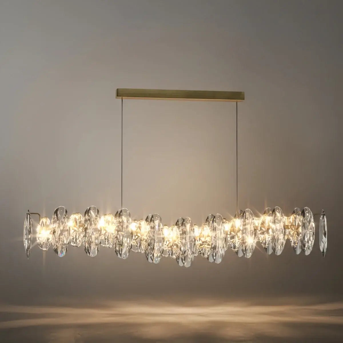 Lujoso colgante de cristal – Dorado y gris ahumado con cristales transparentes para comedor - Flindria