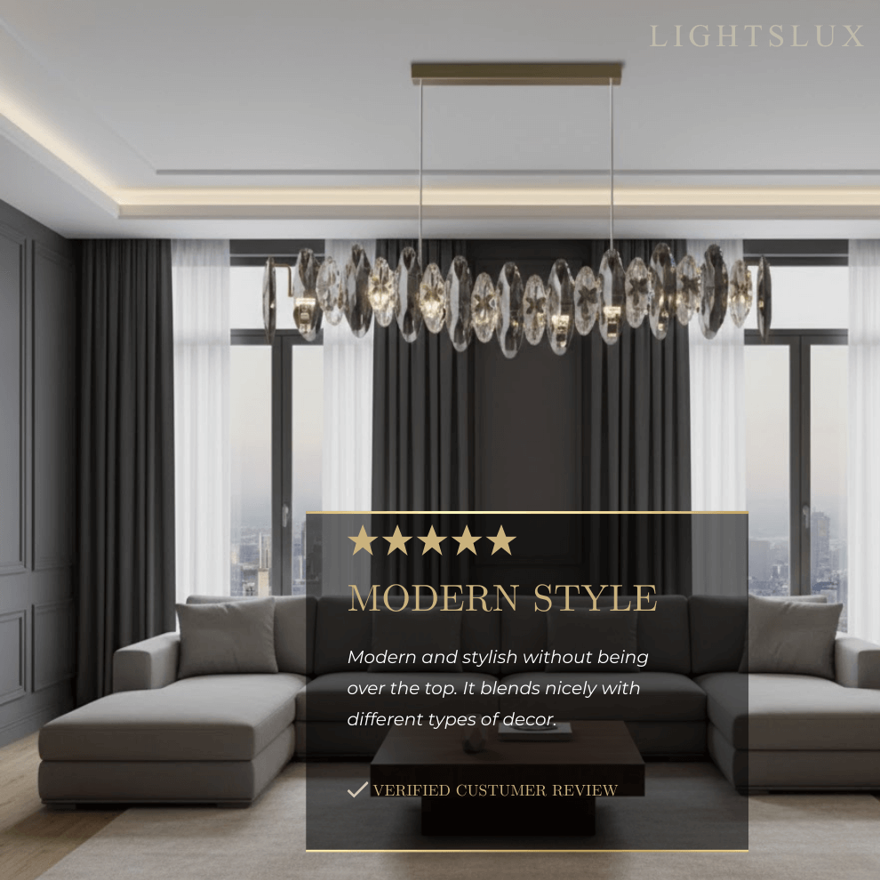 Lujoso colgante de cristal – Dorado y gris ahumado con cristales transparentes para comedor - Flindria