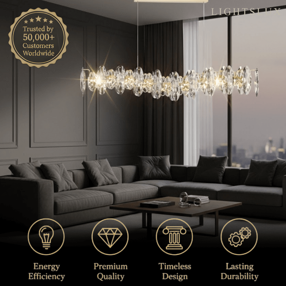 Lujoso colgante de cristal – Dorado y gris ahumado con cristales transparentes para comedor - Flindria
