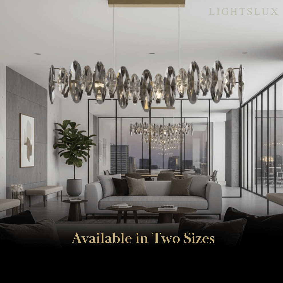 Lujoso colgante de cristal – Dorado y gris ahumado con cristales transparentes para comedor - Flindria