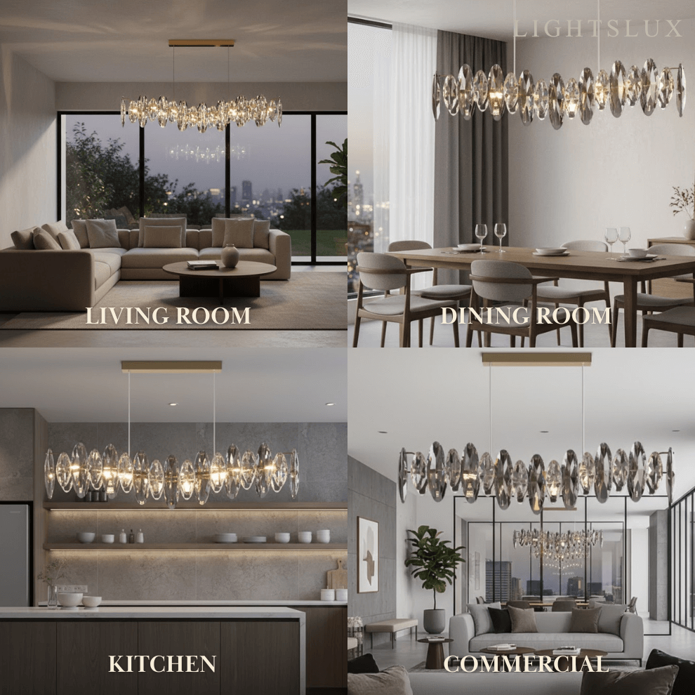 Lujoso colgante de cristal – Dorado y gris ahumado con cristales transparentes para comedor - Flindria