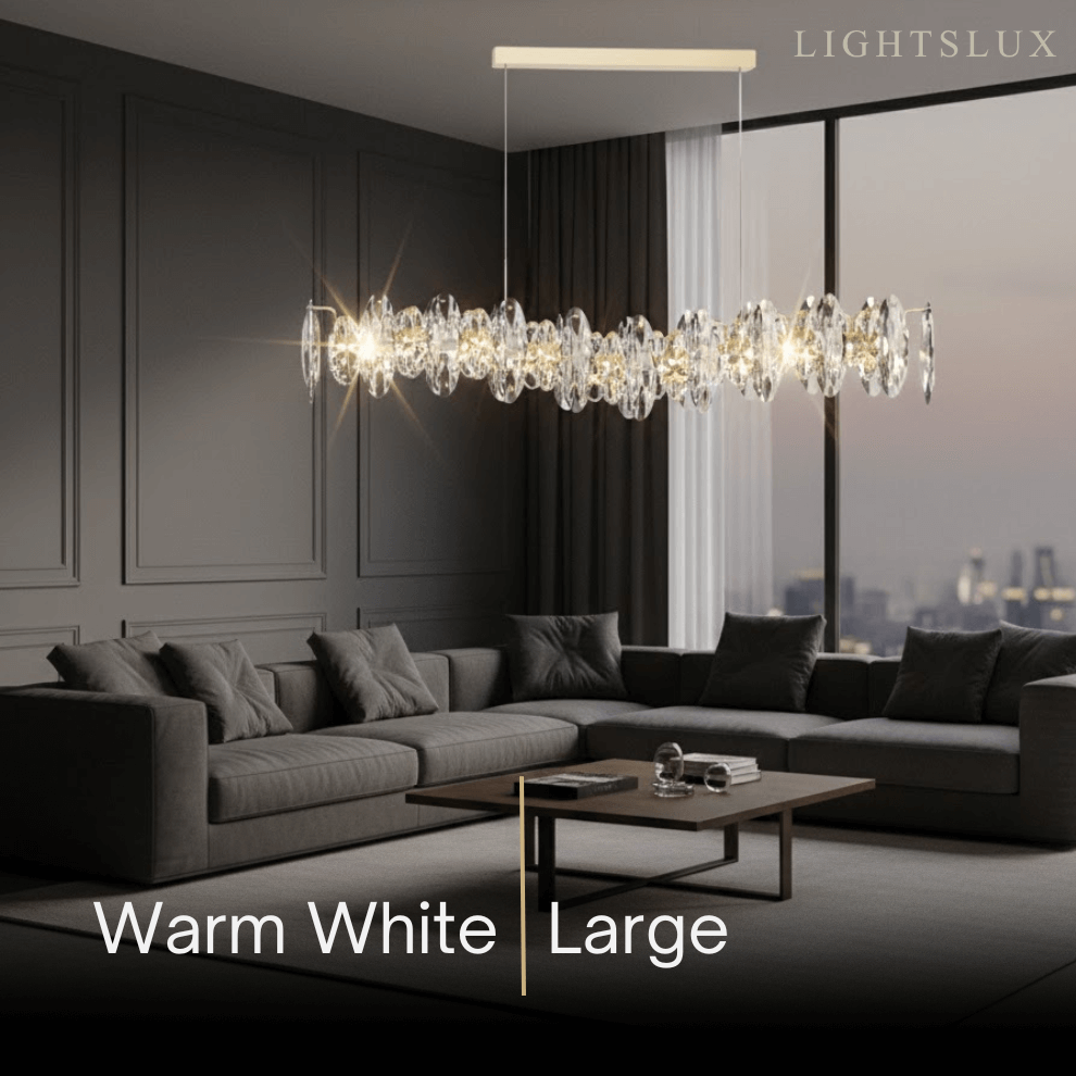Lujoso colgante de cristal – Dorado y gris ahumado con cristales transparentes para comedor - Flindria