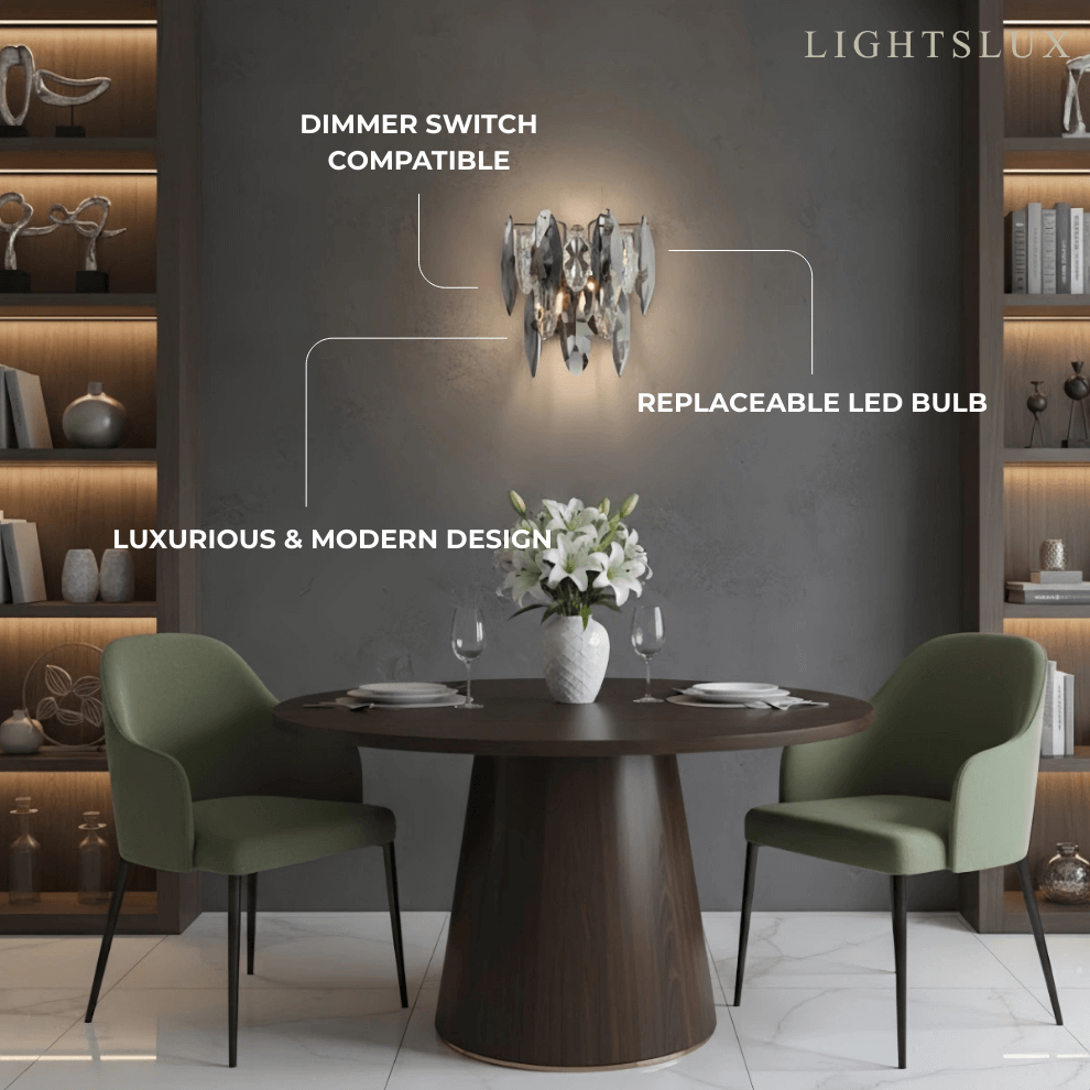 Aplique de pared moderno de lujo con cristal – Gris ahumado y dorado con cristales transparentes para interior - Flindria