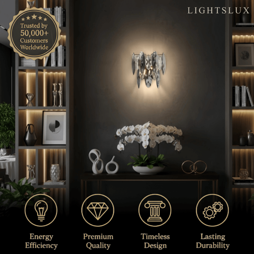Aplique de pared moderno de lujo con cristal – Gris ahumado y dorado con cristales transparentes para interior - Flindria