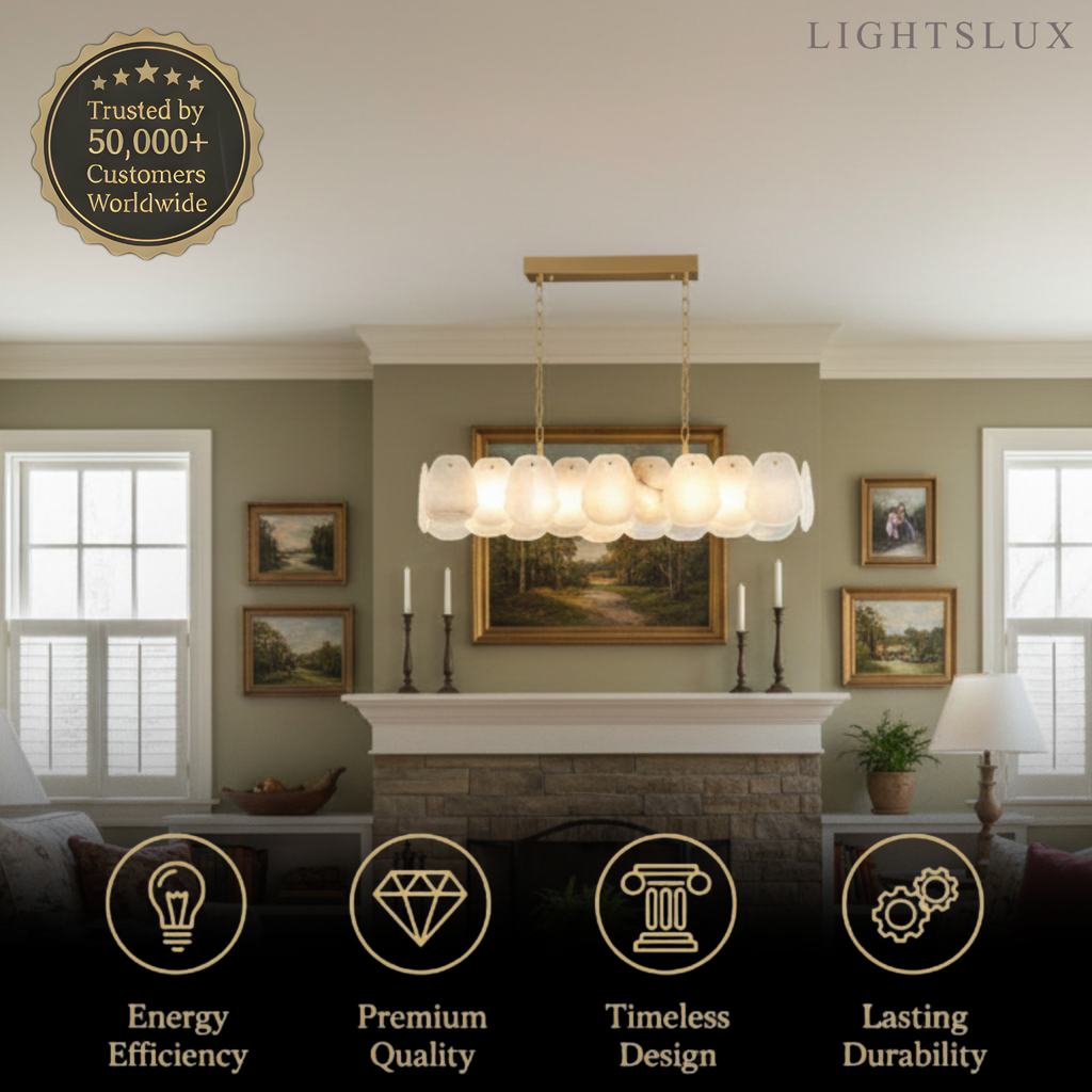 Alabaster Petal Pendant Light – Solid Brass Frame Brushed Gold Finish Kitchen island - Flindria