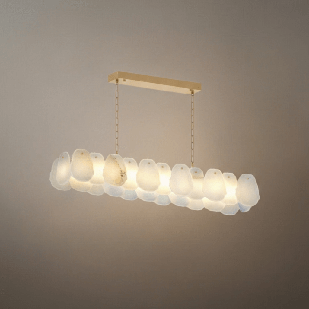Alabaster Petal Pendant Light – Solid Brass Frame Brushed Gold Finish Kitchen island - Flindria