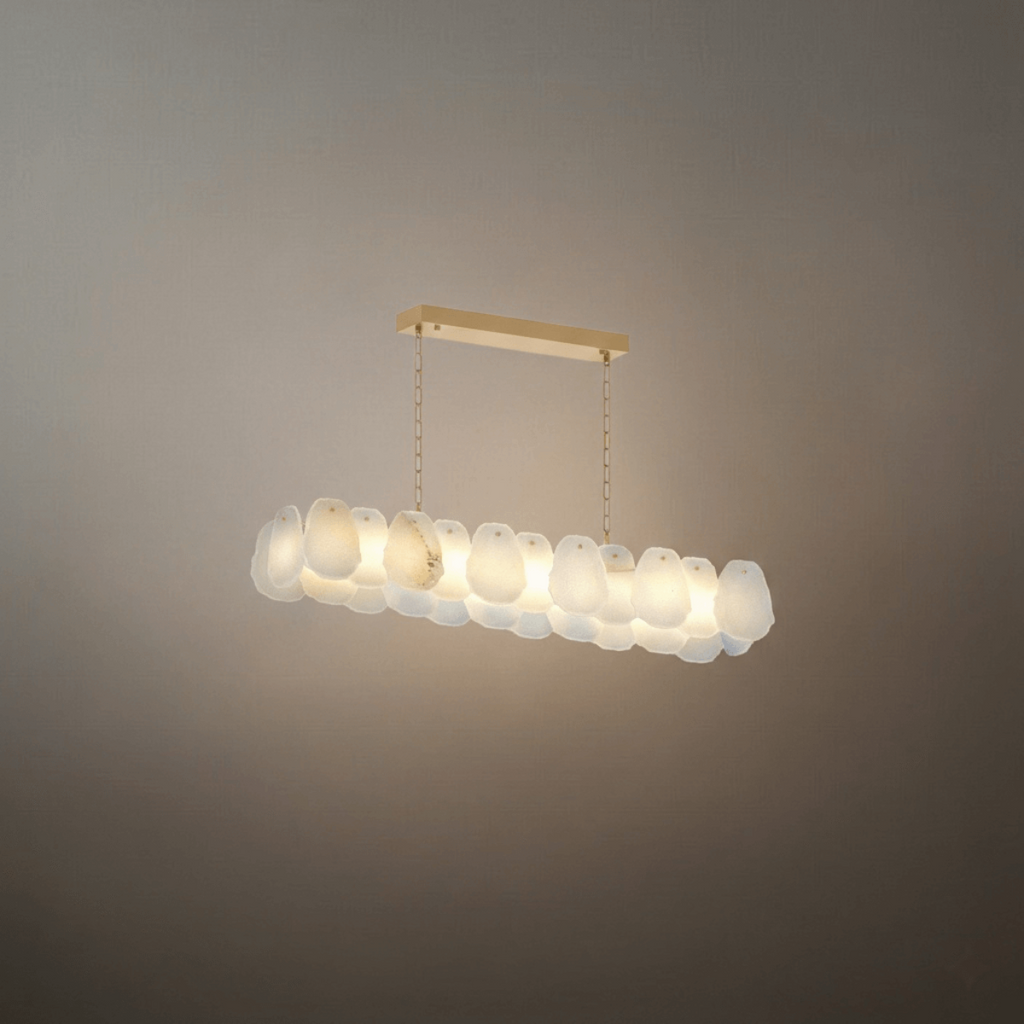 Alabaster Petal Pendant Light – Solid Brass Frame Brushed Gold Finish Kitchen island - Flindria