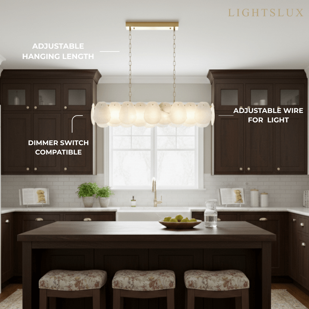 Alabaster Petal Pendant Light – Solid Brass Frame Brushed Gold Finish Kitchen island - Flindria