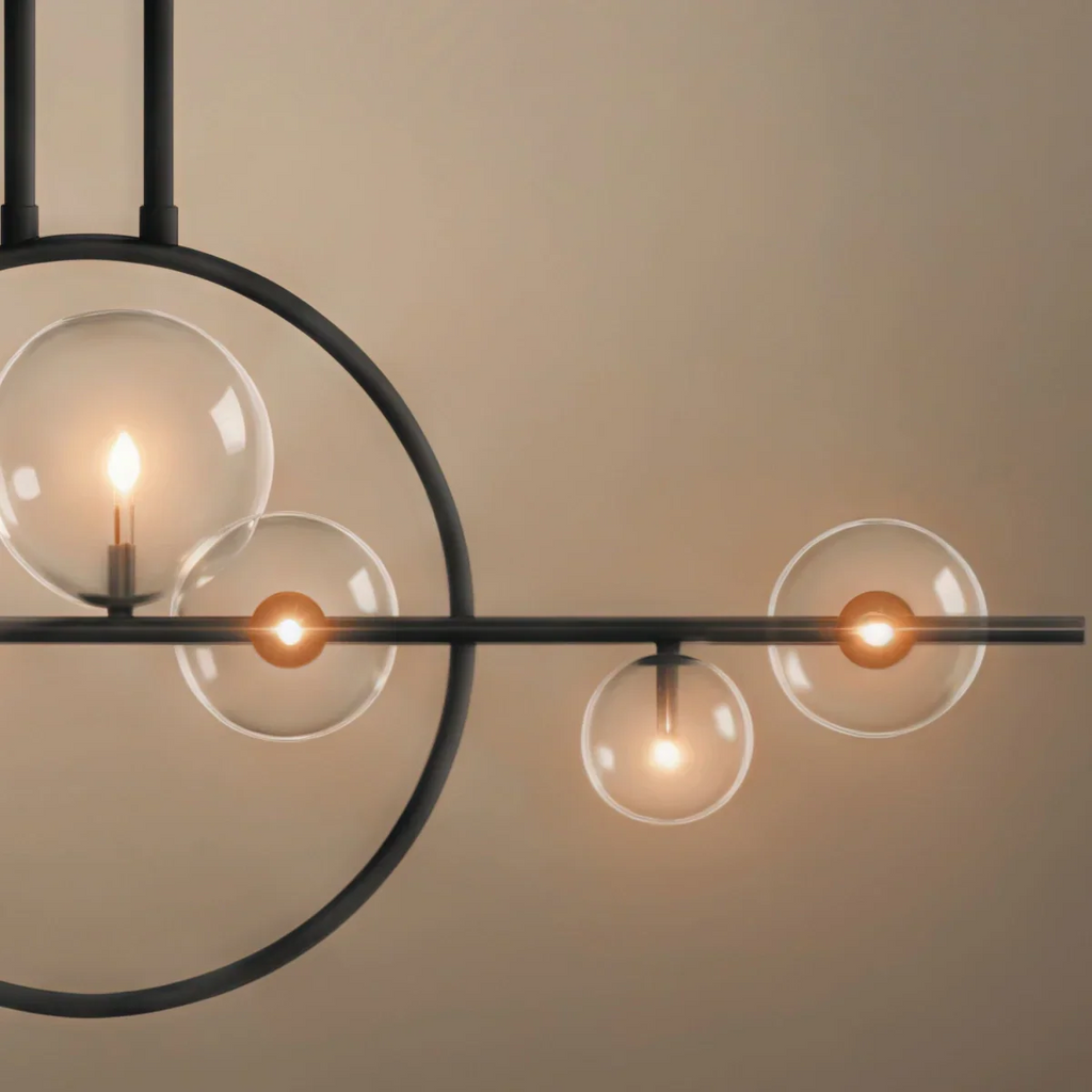 Nordic Glass Globe Chandelier – Floating Spheres on Circular Frame Kitchen Island - Flindria