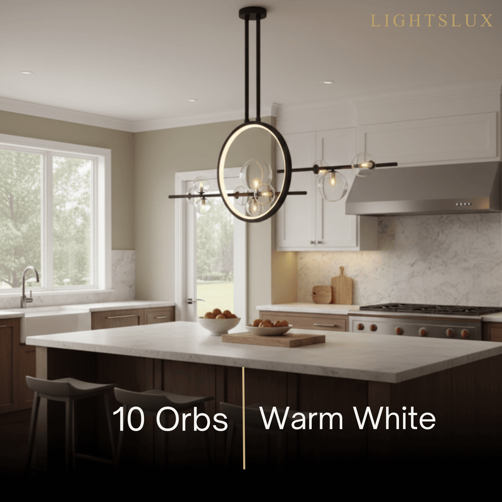 Nordic Glass Globe Chandelier – Floating Spheres on Circular Frame Kitchen Island - Flindria