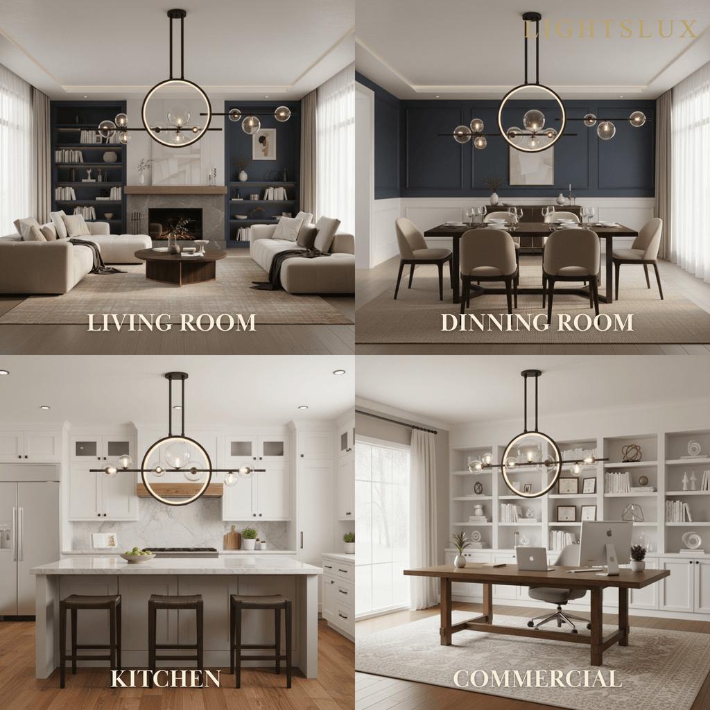 Nordic Glass Globe Chandelier – Floating Spheres on Circular Frame Kitchen Island - Flindria