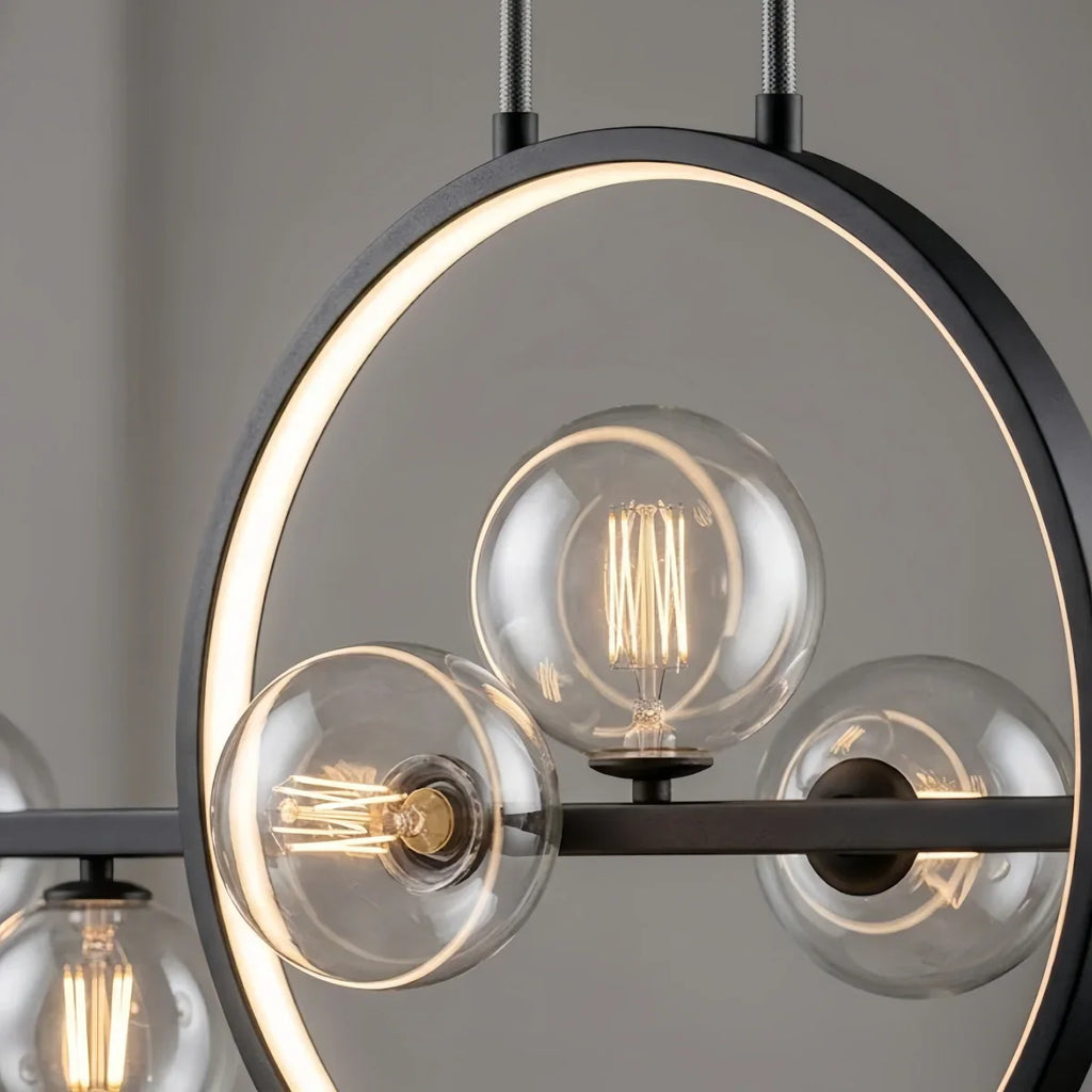 Nordic Glass Globe Chandelier – Floating Spheres on Circular Frame Kitchen Island - Flindria