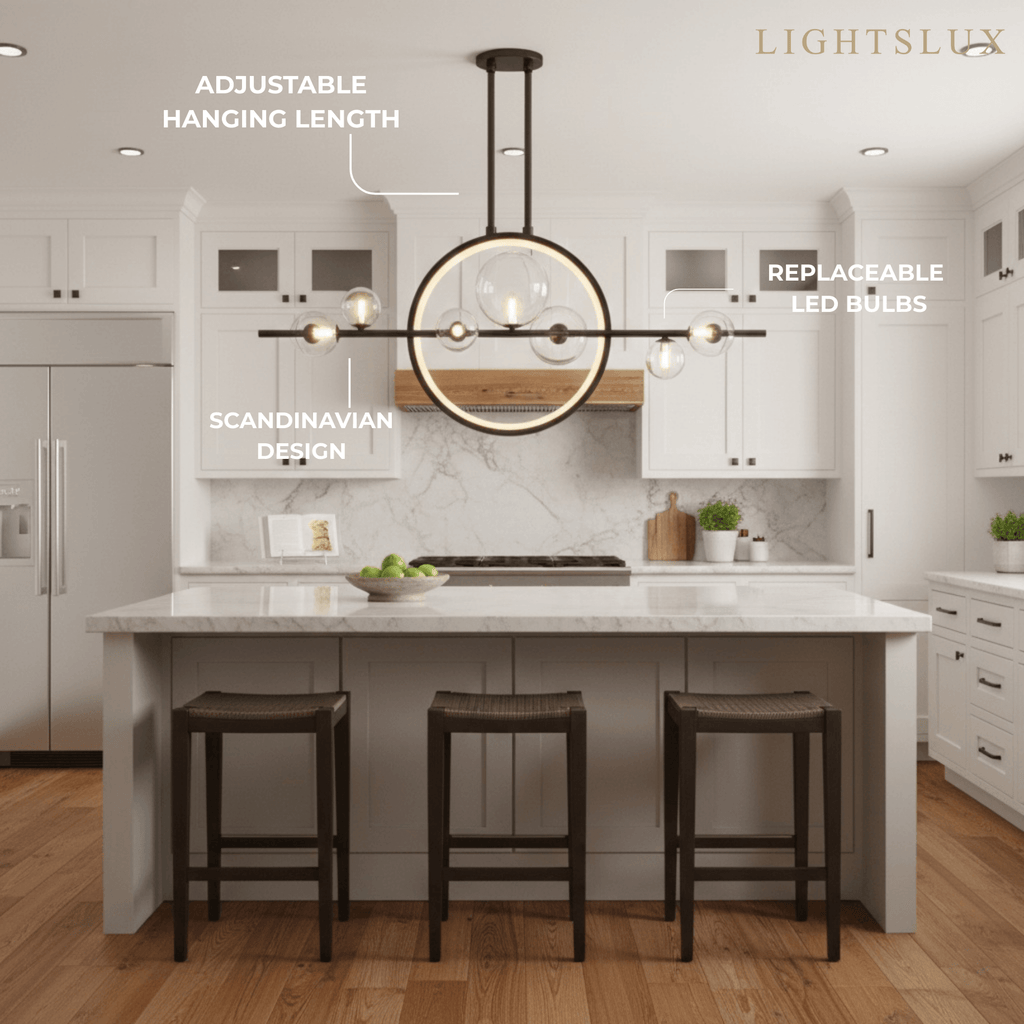 Nordic Glass Globe Chandelier – Floating Spheres on Circular Frame Kitchen Island - Flindria