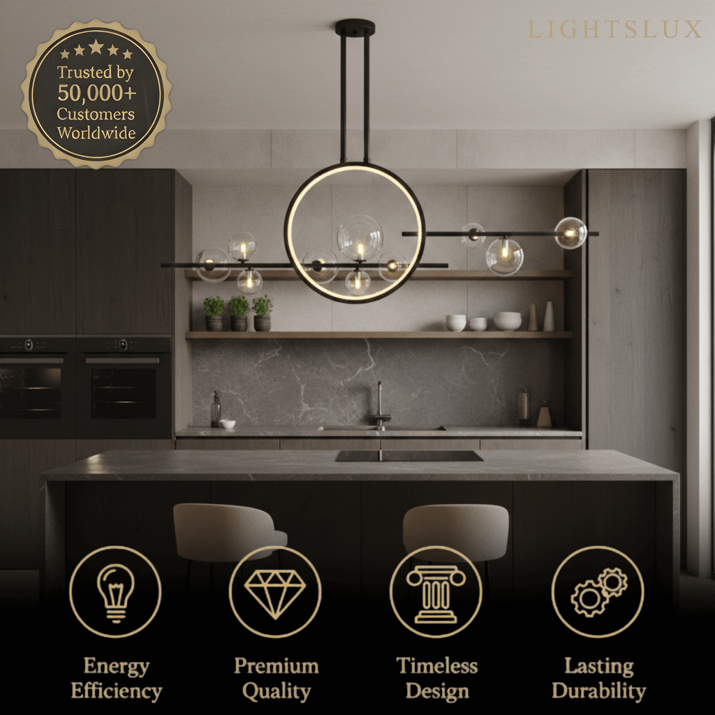 Nordic Glass Globe Chandelier – Floating Spheres on Circular Frame Kitchen Island - Flindria