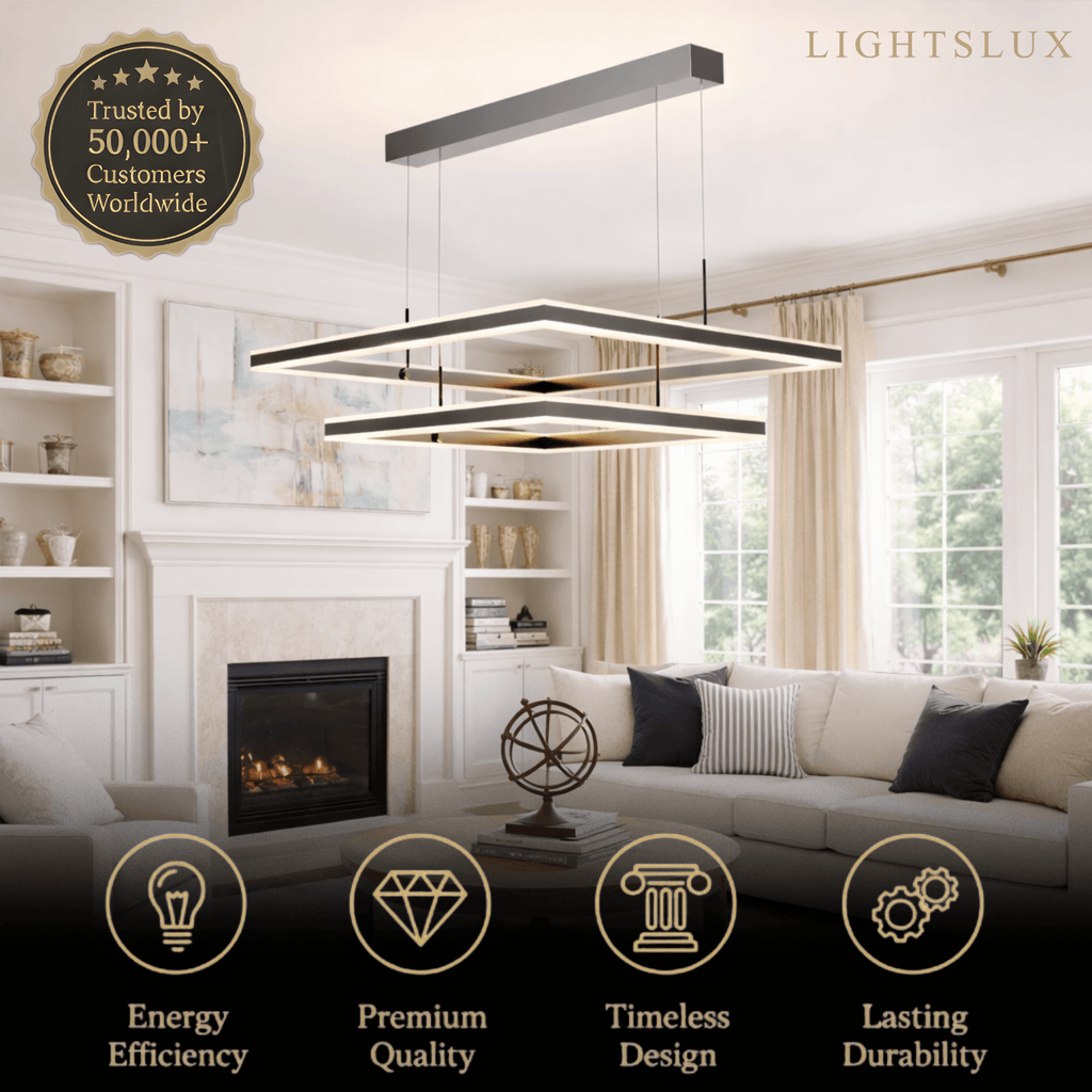 Modern Tiered Square Chandelier – Aluminum Acrylic Black Ash for Living Room - Flindria