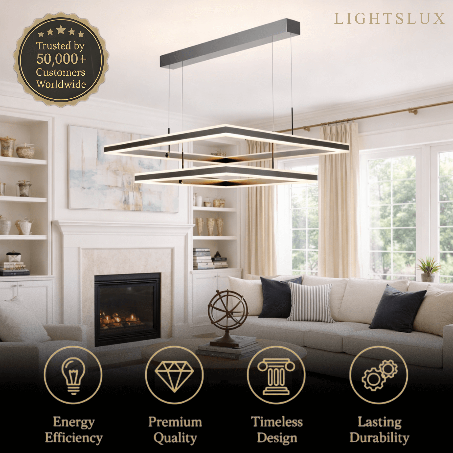 Modern Tiered Square Chandelier – Aluminum Acrylic Black Ash for Living Room - Flindria