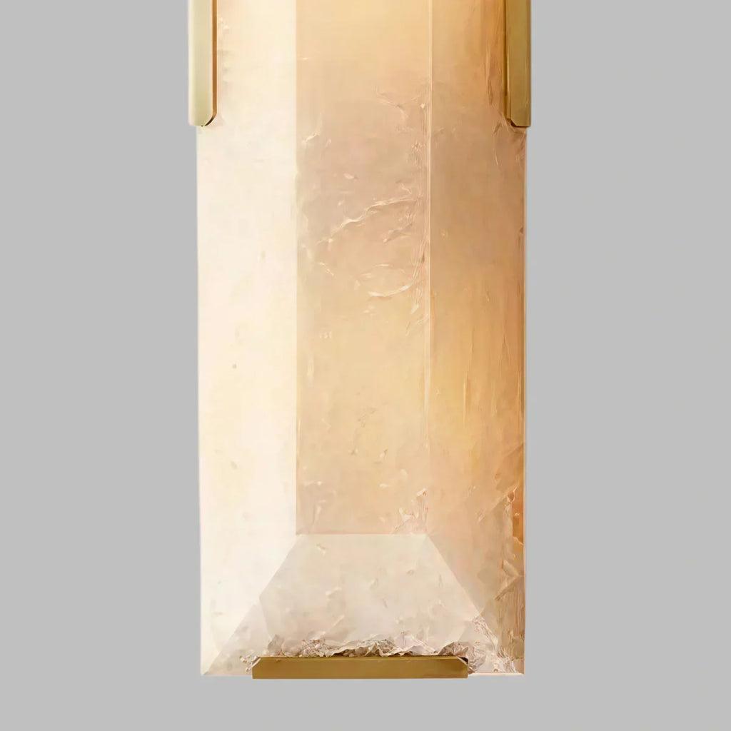Modern Faceted Alabaster Wall Sconce – Brushed Gold Stainless Steel Backplate Indoor - Flindria