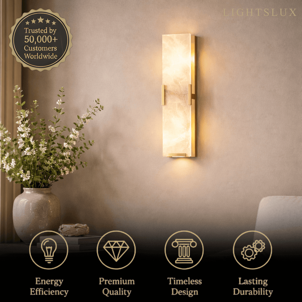 Modern Faceted Alabaster Wall Sconce – Brushed Gold Stainless Steel Backplate Indoor - Flindria