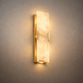 Modern Faceted Alabaster Wall Sconce – Brushed Gold Stainless Steel Backplate Indoor - Flindria