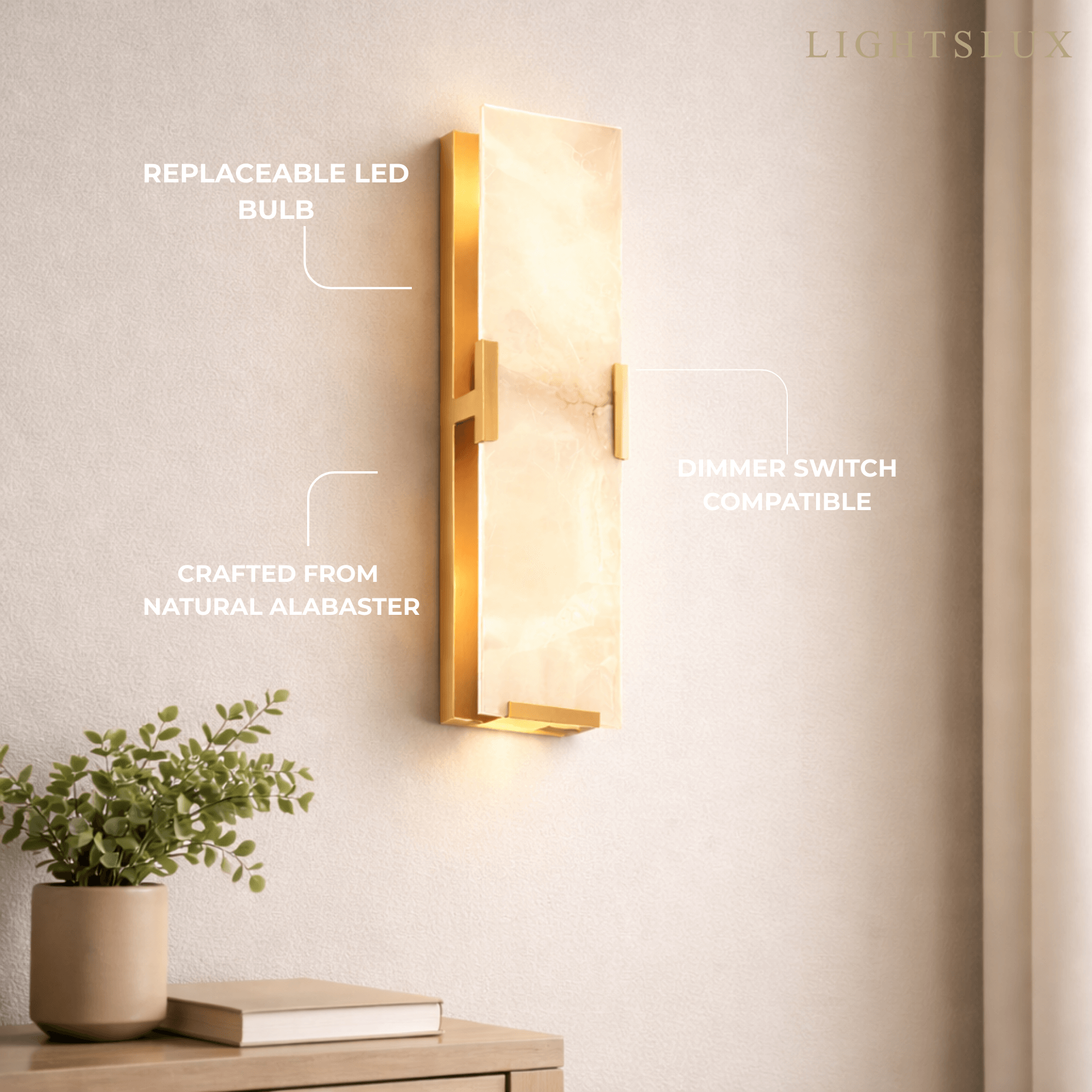 Modern Faceted Alabaster Wall Sconce – Brushed Gold Stainless Steel Backplate Indoor - Flindria
