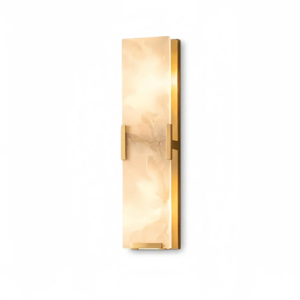 Modern Faceted Alabaster Wall Sconce – Brushed Gold Stainless Steel Backplate Indoor - Flindria