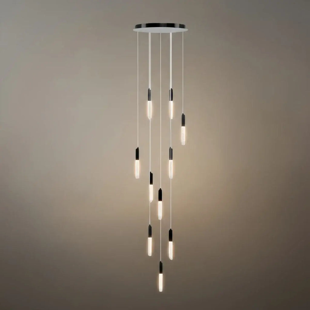 Lámpara de Araña de Cristal en Cascada de Lujo – Luz que Refleja y Refracta para Escalera Brillante - Flindria