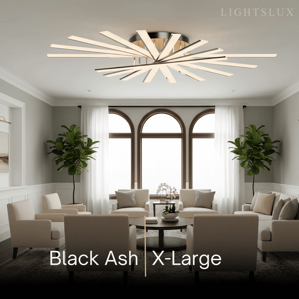 Moderne geometrische lineaire plafondlamp – zwart essenhout/metallisch goud voor woonkamer - Flindria