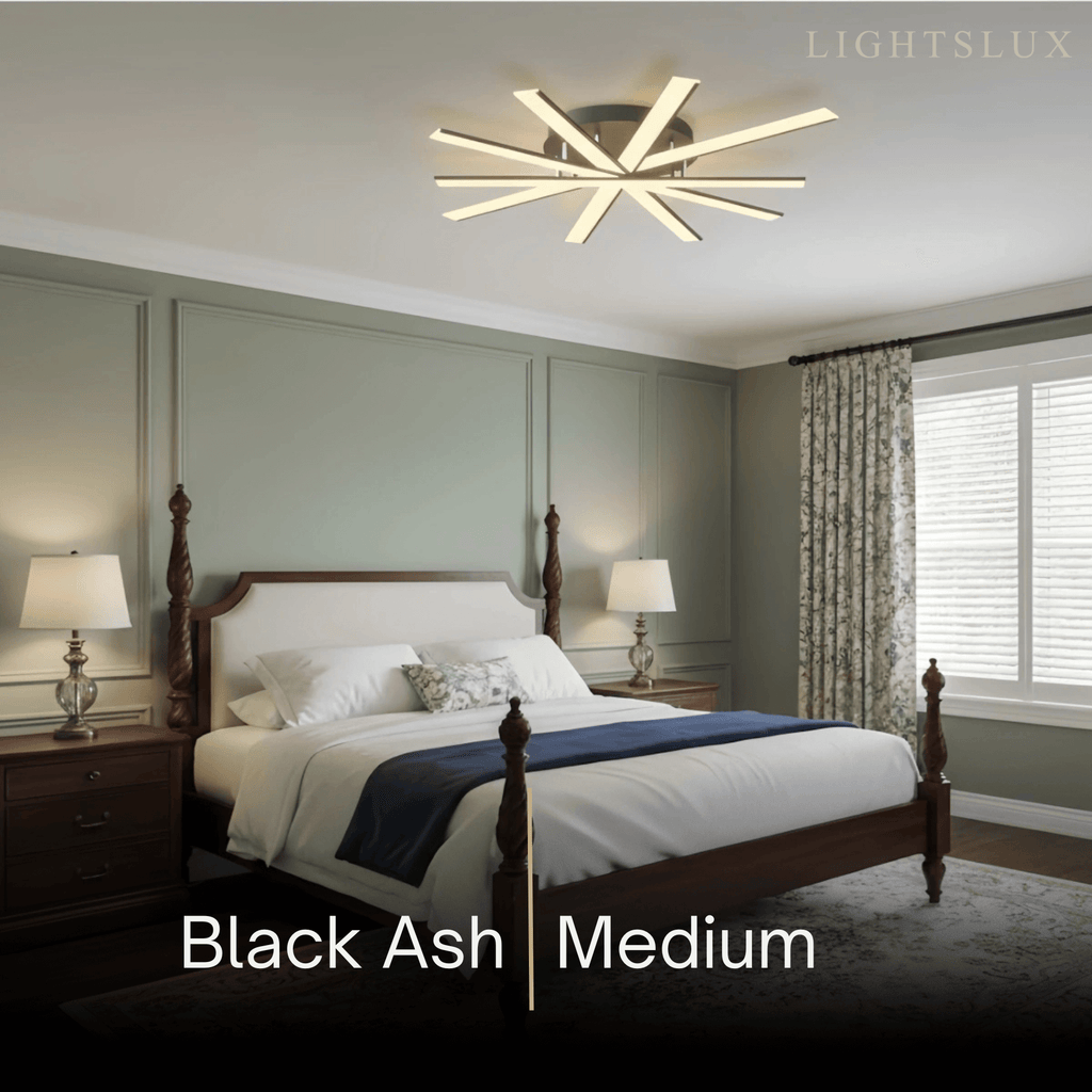 Moderne geometrische lineaire plafondlamp – zwart essenhout/metallisch goud voor woonkamer - Flindria