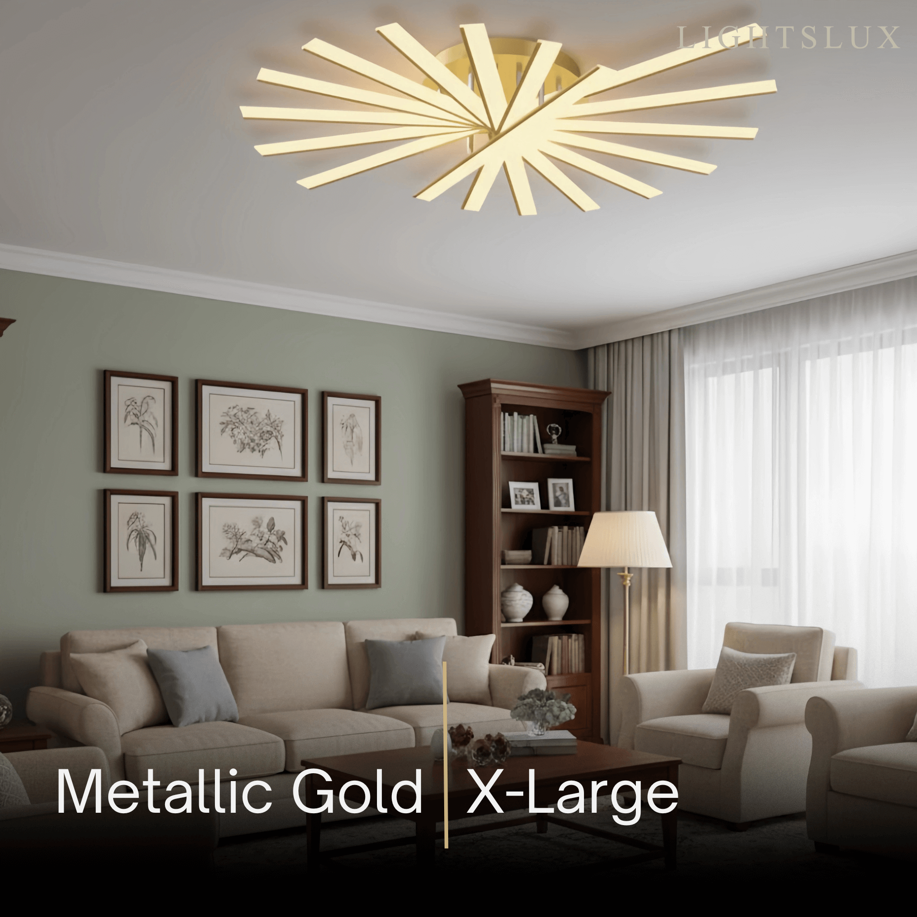 Moderne geometrische lineaire plafondlamp – zwart essenhout/metallisch goud voor woonkamer - Flindria