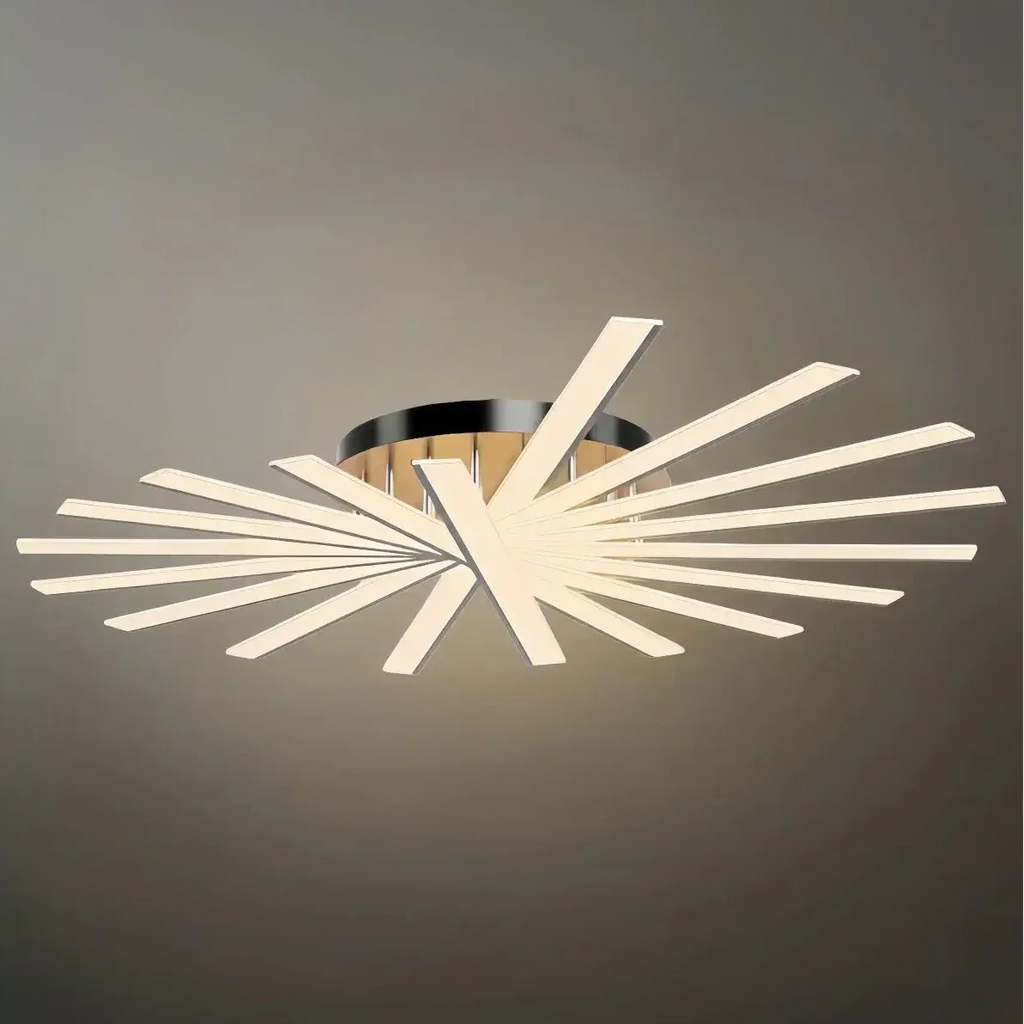 Moderne geometrische lineaire plafondlamp – zwart essenhout/metallisch goud voor woonkamer - Flindria