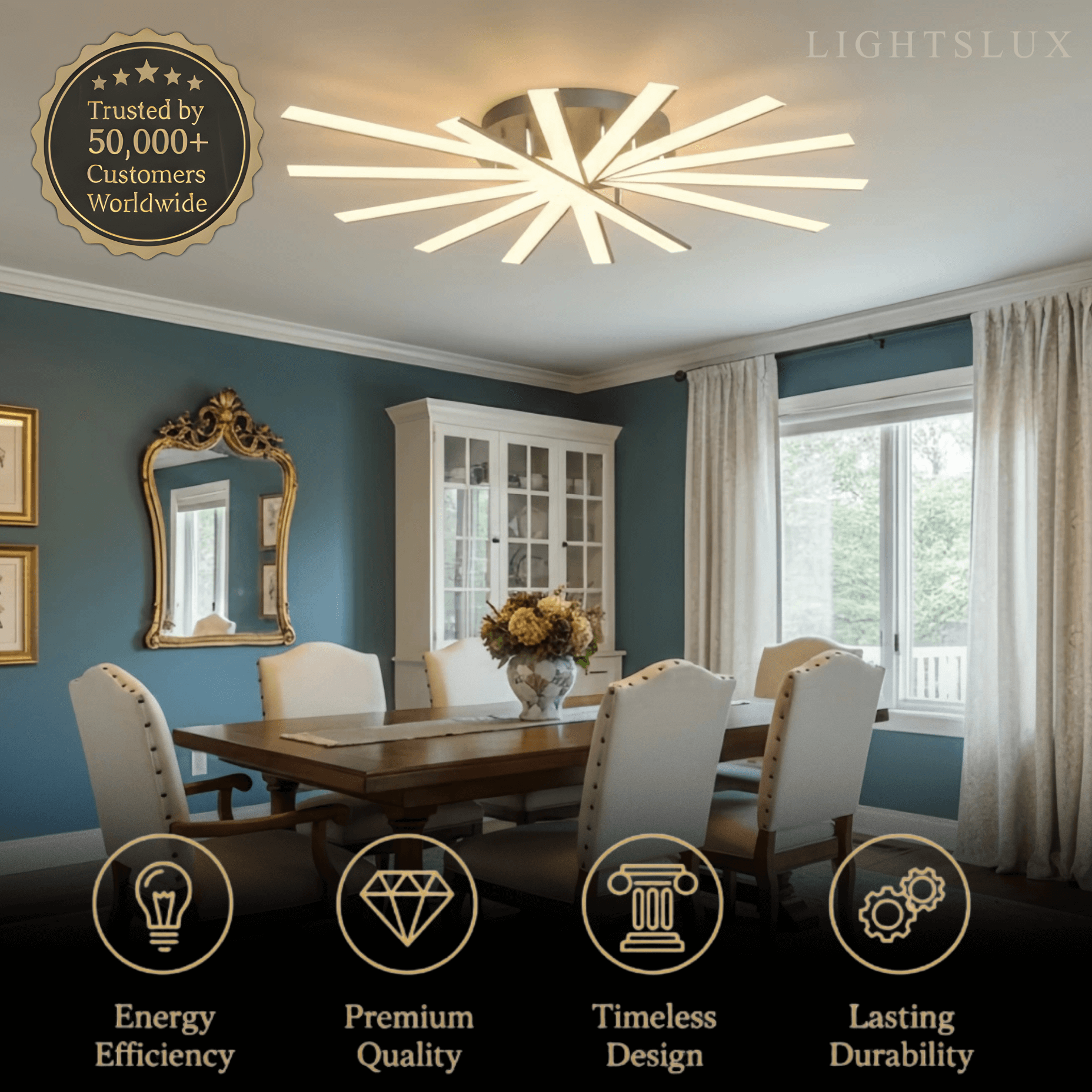 Moderne geometrische lineaire plafondlamp – zwart essenhout/metallisch goud voor woonkamer - Flindria