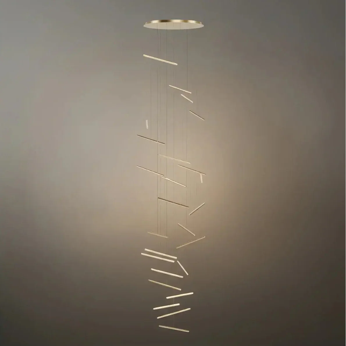 Luxury Flowing Gold Chandelier – Metallic Acrylic Rods Sculptural Cascade for Staircase - Flindria