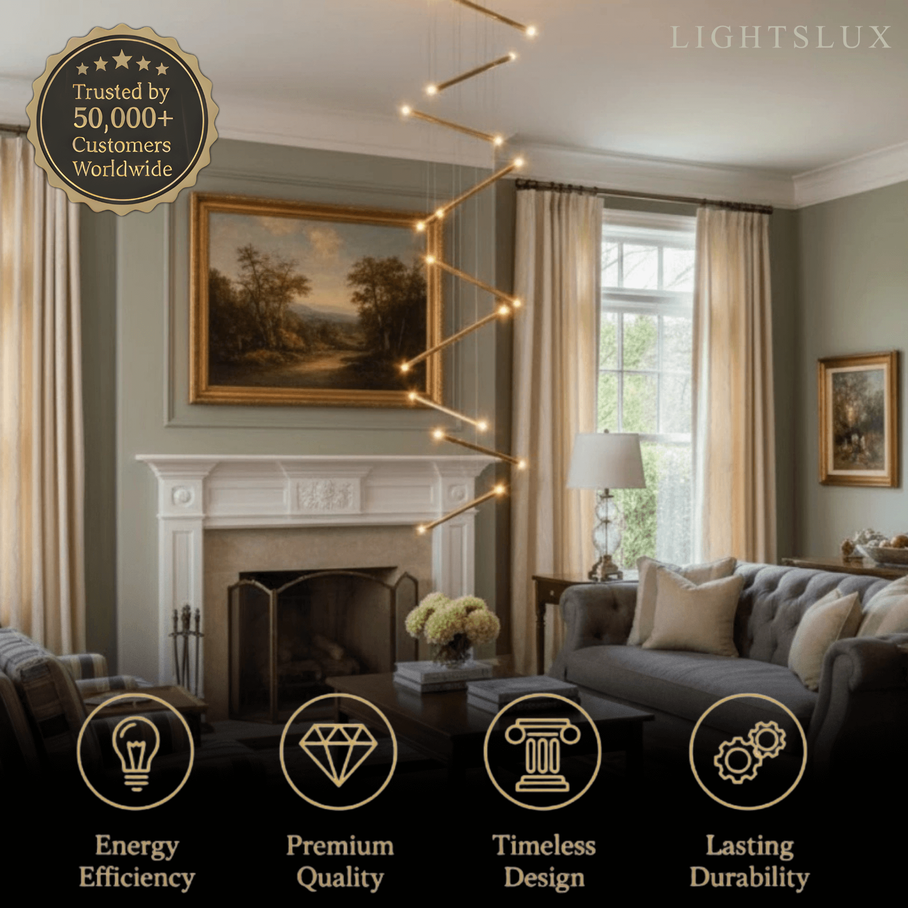 Luxury Flowing Gold Chandelier – Metallic Acrylic Rods Sculptural Cascade for Staircase - Flindria