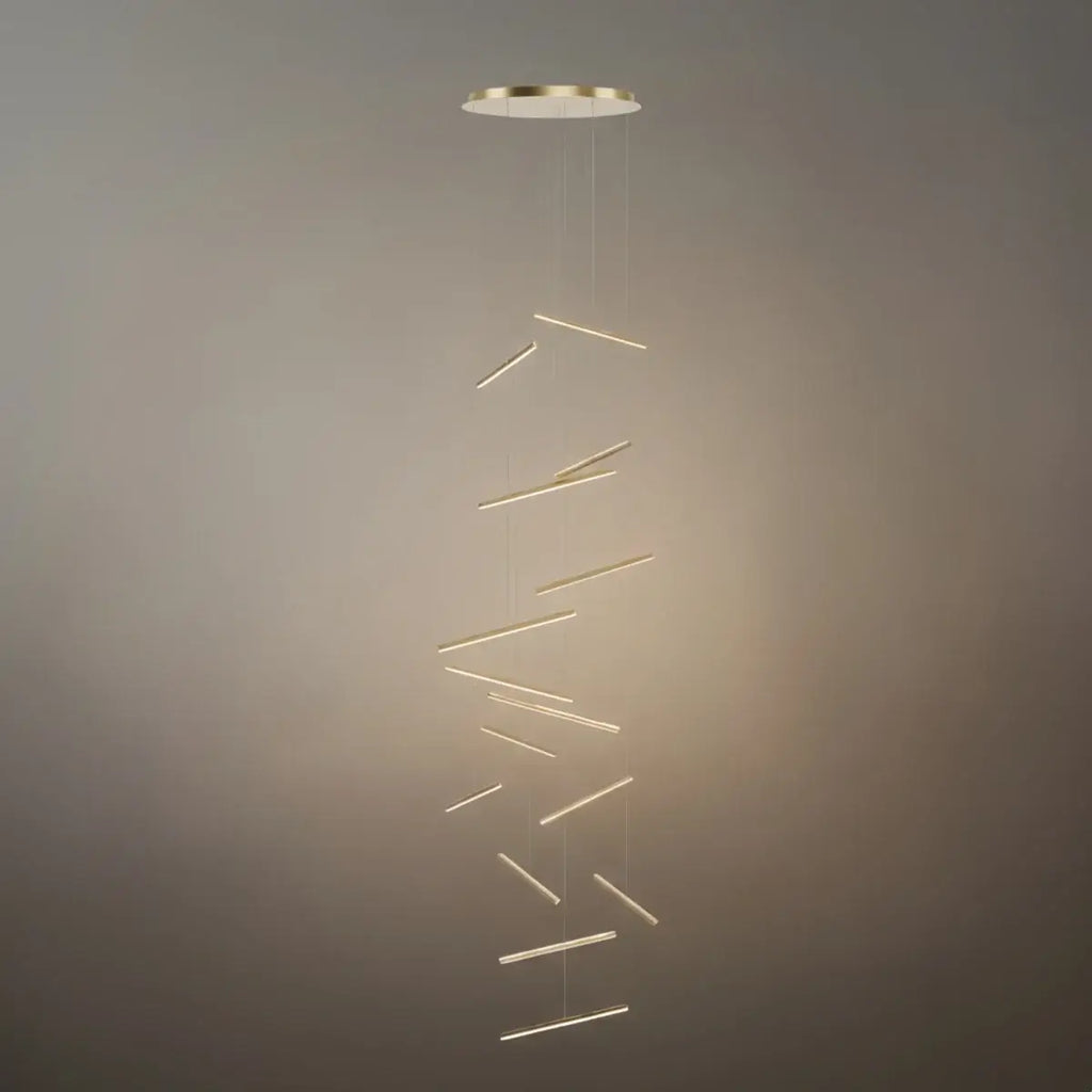 Luxury Flowing Gold Chandelier – Metallic Acrylic Rods Sculptural Cascade for Staircase - Flindria